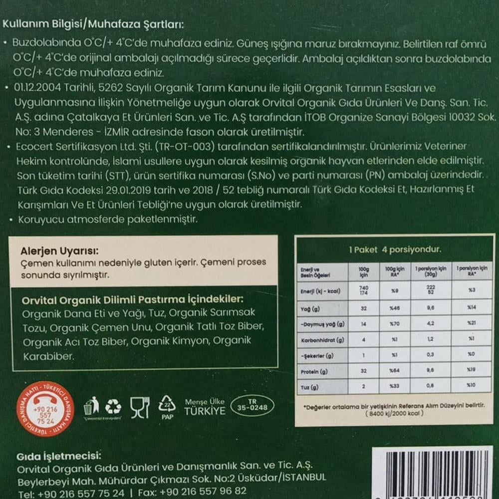 Organik Dilimli Pastırma (120 gr) Orvital