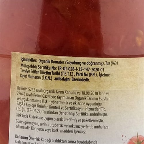 Organik Doğranmış Domates (345 gr) Egenin