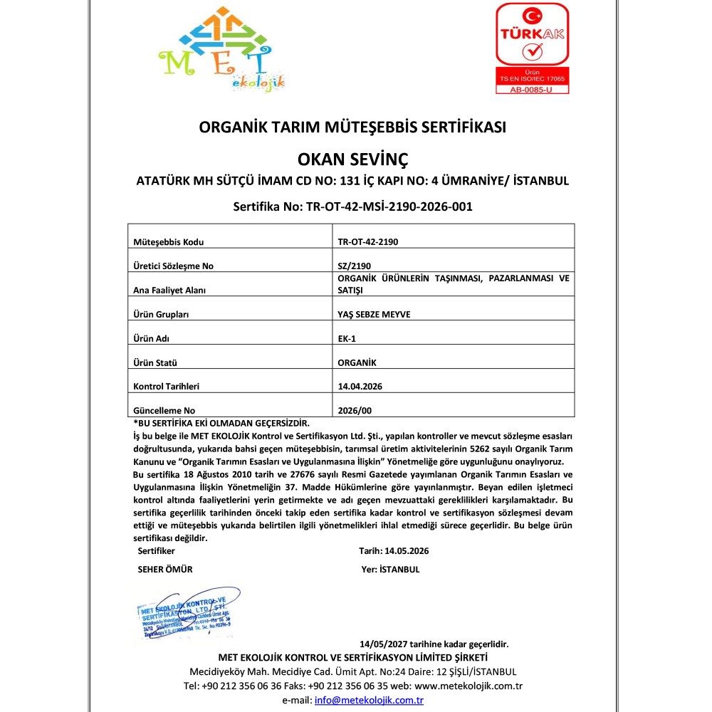 Organik Domates (500 gr) Okan Sevinç