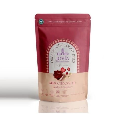 Organik Fındık ve Çilek Dolgulu Sütlü Çikolata (85 gr) Jovia