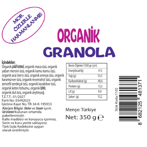 Organik Granola (350 gr) Beyorganik(Pestisit ve Aflatoksin Analizli)