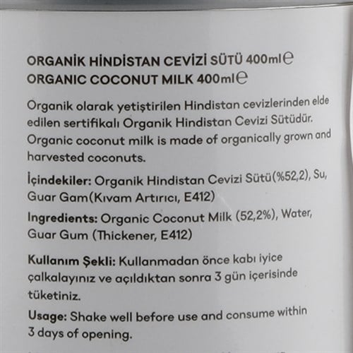 Organik Hindistan Cevizi Sütü, 400 ml (TheLifeCo)