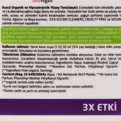 Organik & Hipoalerjenik Yüzey Temizleyici (5000 ml) Ecos3