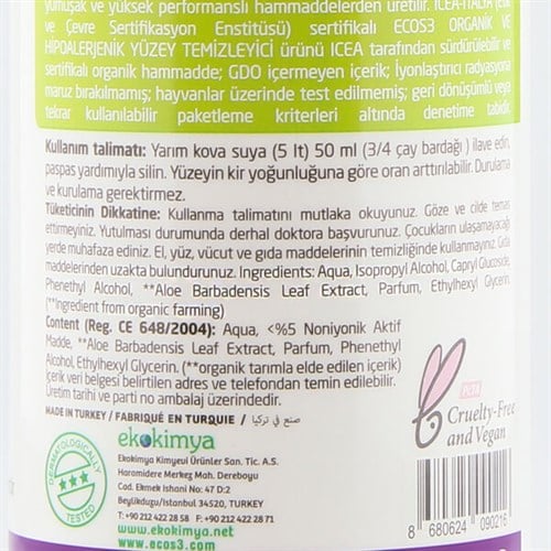 Organik & Hipoalerjenik Yüzey Temizleyici (1000 ml) Ecos3