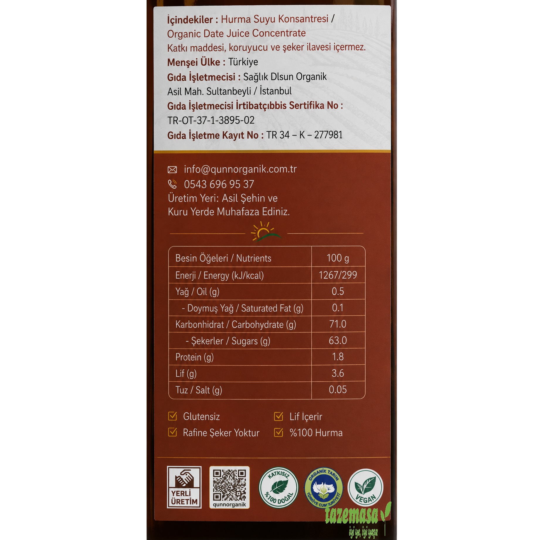 Organik Hurmasuyu Konsantresi (330 Gr) Qünn