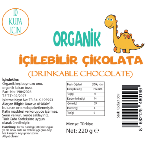 Organik İçilebilir Çikolata,10 Kupa İçin (220 gr) Beyorganik(Pestisit ve Aflatoksin Analizli)