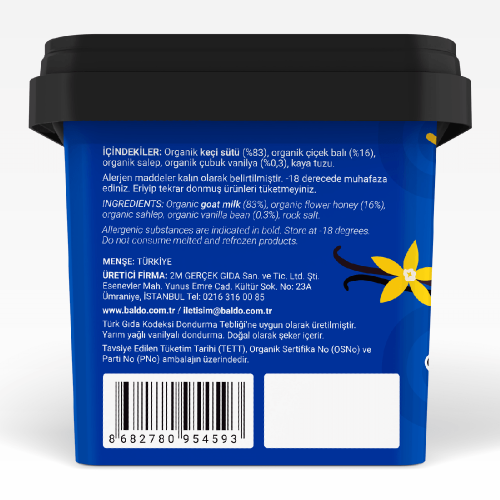 Organik Keçi Çubuk Vanilyalı Dondurma (400 gr) Baldo