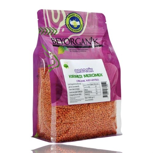 Organik Kırmızı Mercimek (1000 gr) Beyorganik(Pestisit ve Aflatoksin Analizli)