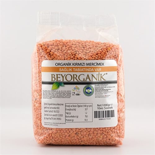Organik Kırmızı Mercimek (1000 gr) Beyorganik(Pestisit ve Aflatoksin Analizli)