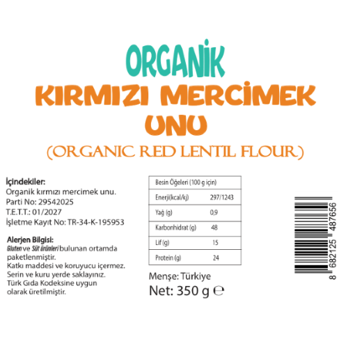 Organik Kırmızı Mercimek Unu (350 gr) Beyorganik
