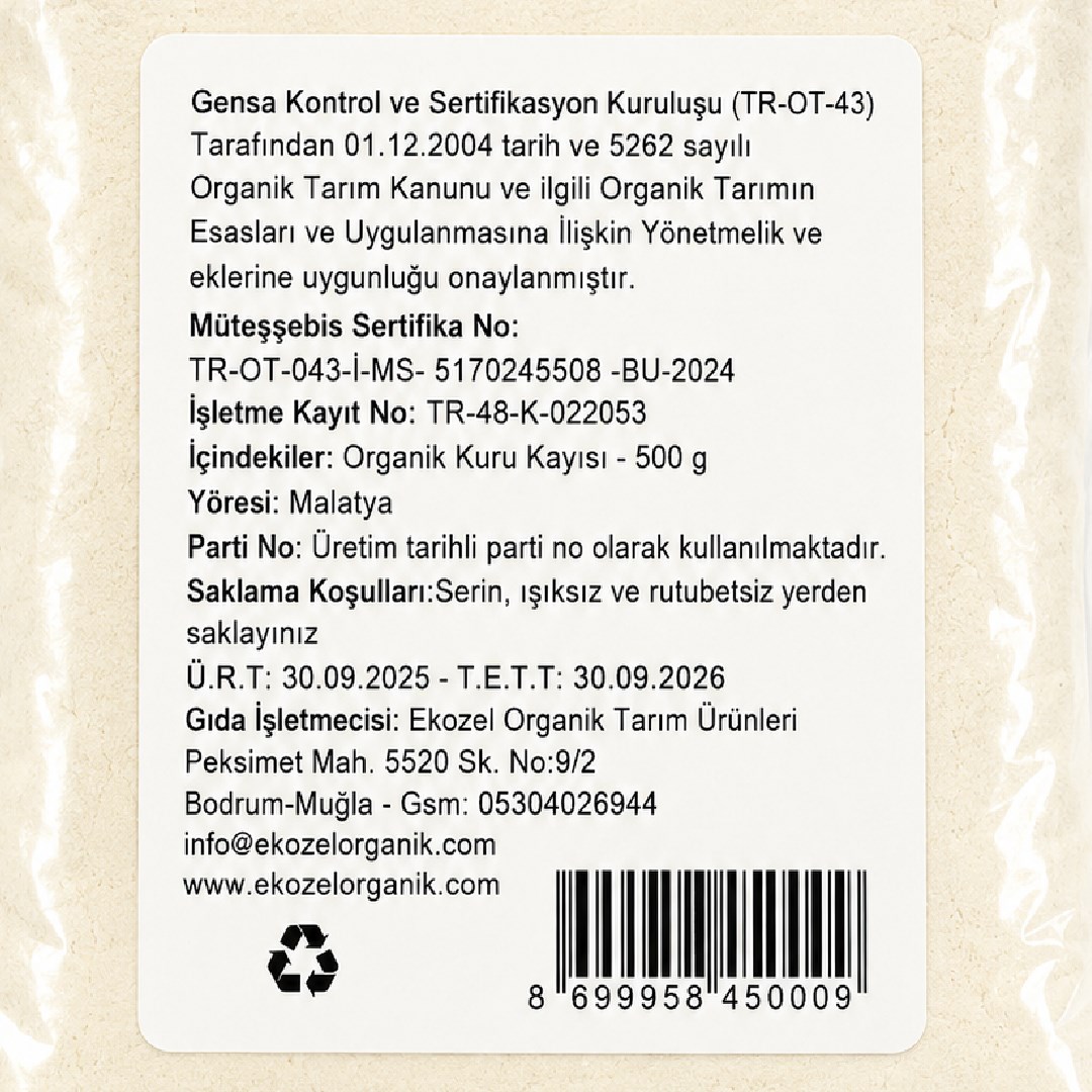 Organik Kuru Kayısı (500 gr) Ekozel