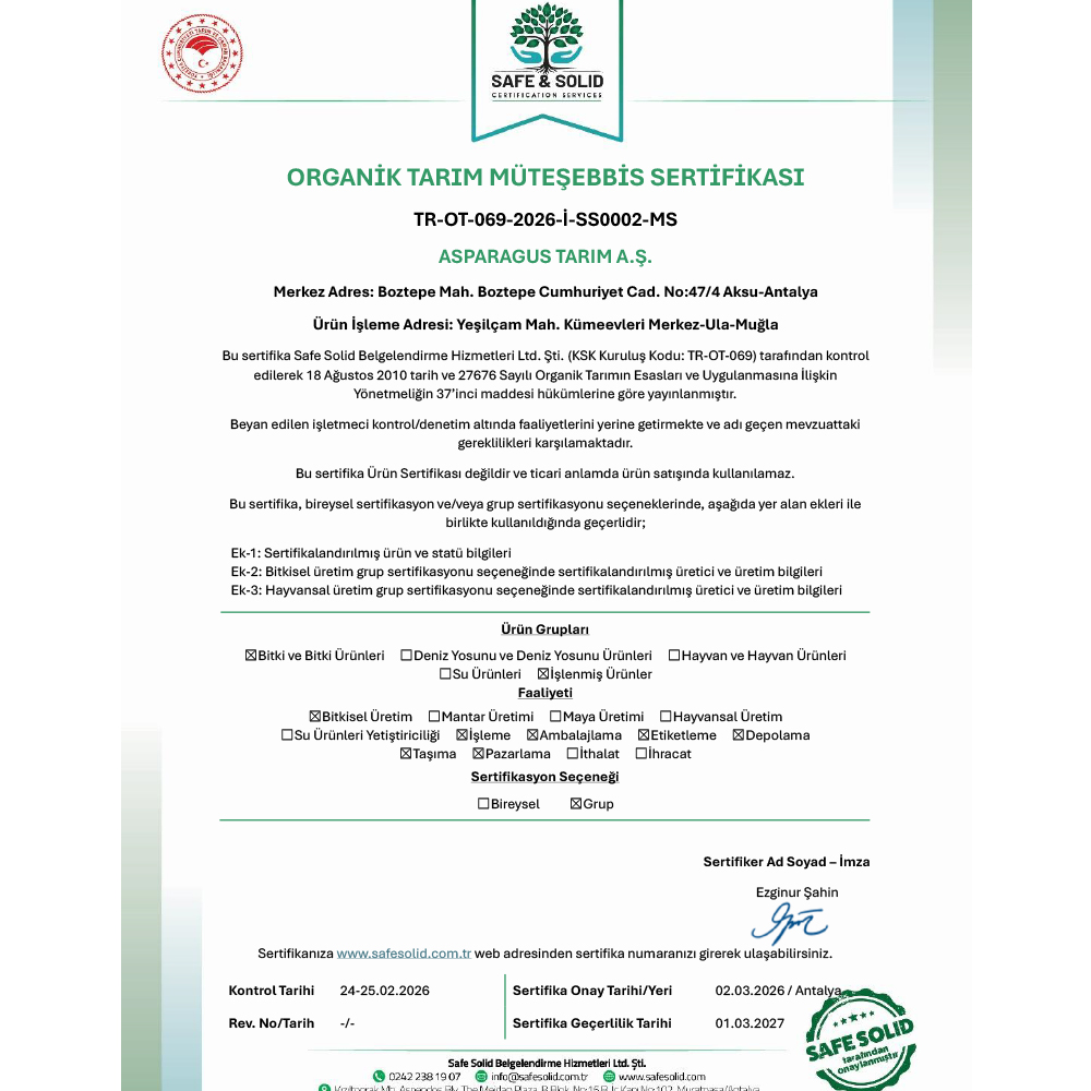 Organik Kuşkonmaz (300 gr) Elibelinde Çiftliği