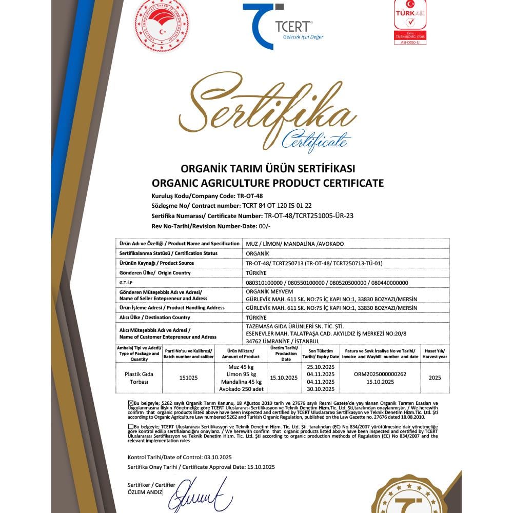 Organik Mandalina (500 gr) Talat Çelik Bahçesi-Mersin