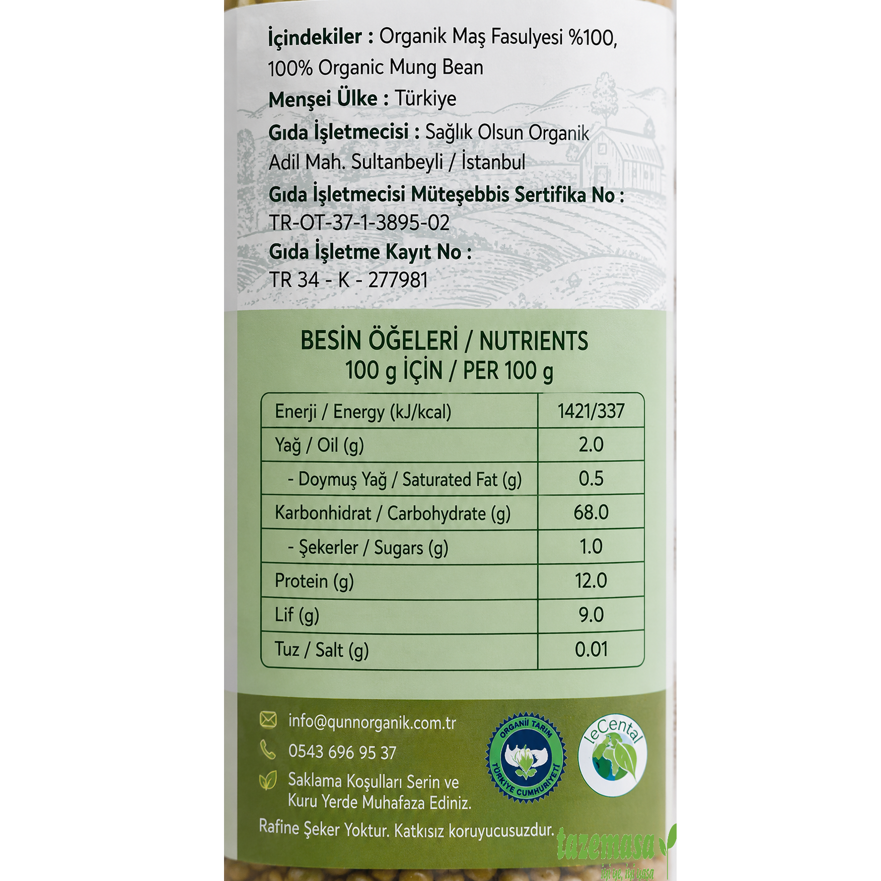 Organik Maş Fasulyesi (500 Gr) Qünn