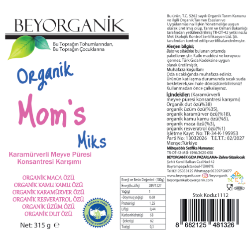 Organik Moms Mix (315 gr) Beyorganik(Pestisit ve Ağır Metal Analizi)