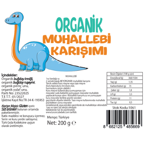 Organik Muhallebi Karışımı (200 gr)  Beyorganik(Pestisit ve Aflatoksin Analizli)