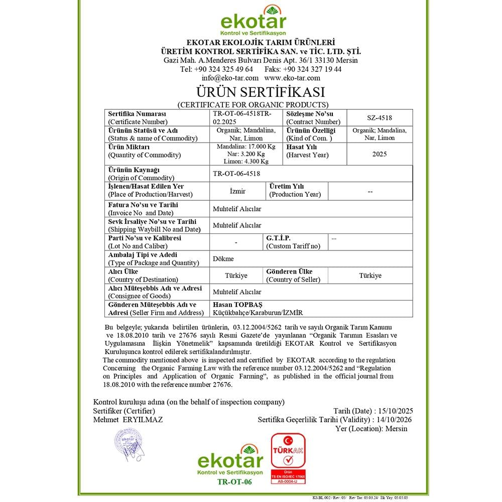 Organik Nar (kg) Hasan Topbaş