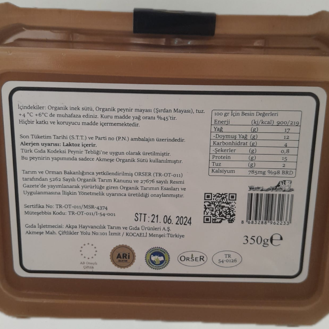 Organik Tam Yağlı Taze Beyaz Peynir (350 gr) Akmeşe