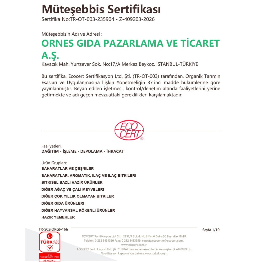 Organik Pastörize Jersey Süt (1 litre) Raya