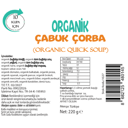 Organik Probiyotik Çabuk Kış Çorbası,10 Kupa İçin (220 gr) Beyorganik