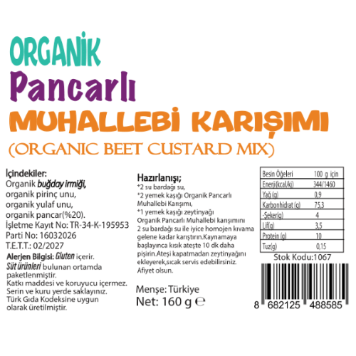 Organik Probiyotikli Pancarlı Muhallebi Karışımı (160 gr) Beyorganik