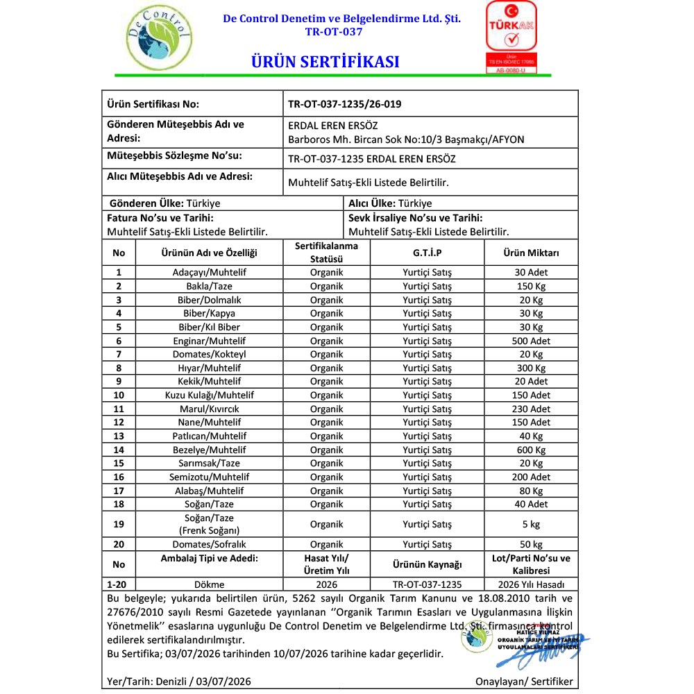 Organik Reyhan (demet) Ersöz Bahçesi - Afyon