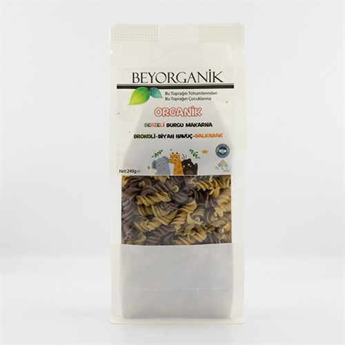 Organik Sebzeli Burgu Makarna Siyah Havuç-Brokoli-Balkabağı (240 gr) Beyorganik(Pestisit ve Aflatoksin Analizli)