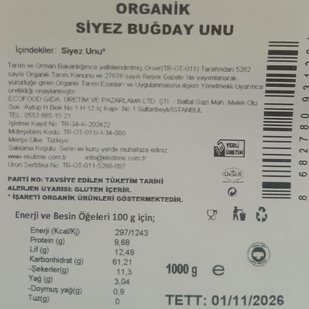 Organik Siyez Buğday Unu (1 kg) Ekotime