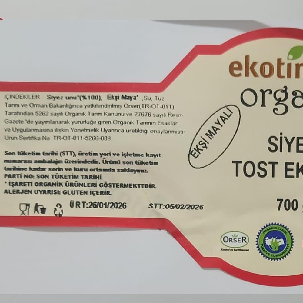 Organik Siyez Buğdaylı Tost Ekmeği (700 gr) Ekotime