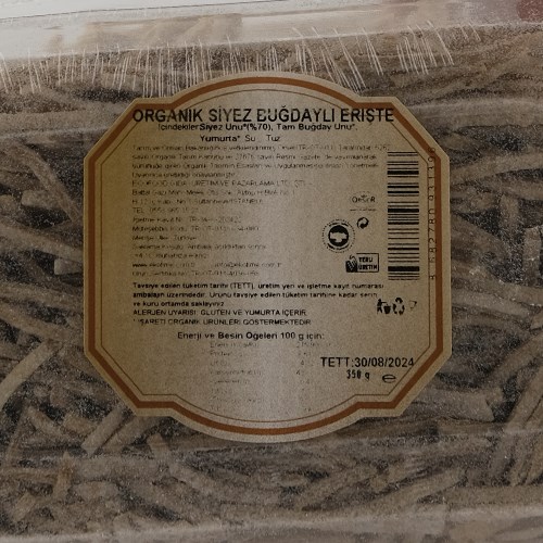 Organik Siyez Buğdaylı Erişte (350 gr) Ekotime