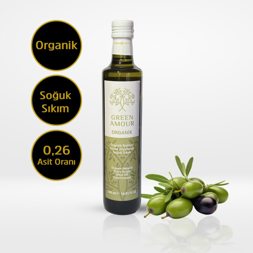 Organik Soğuk Sıkım Sızma Zeytinyağı  (500 ml ) Green Amour