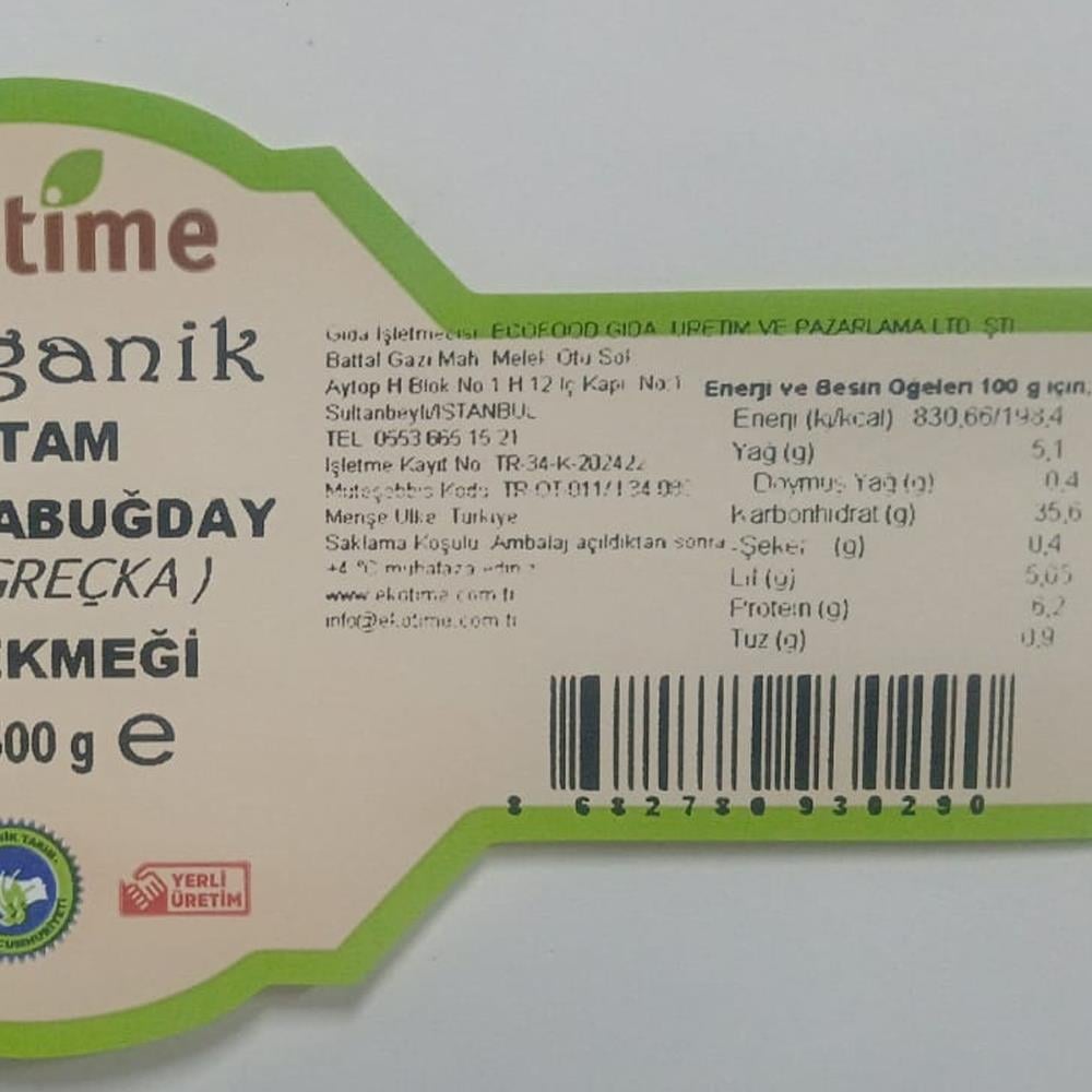Organik Tam Karabuğday Köy Ekmek- Vegan (500 gr) Ekotime
