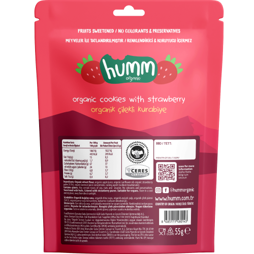 Organik Vegan Çilekli Kurabiye (55 gr) Humm