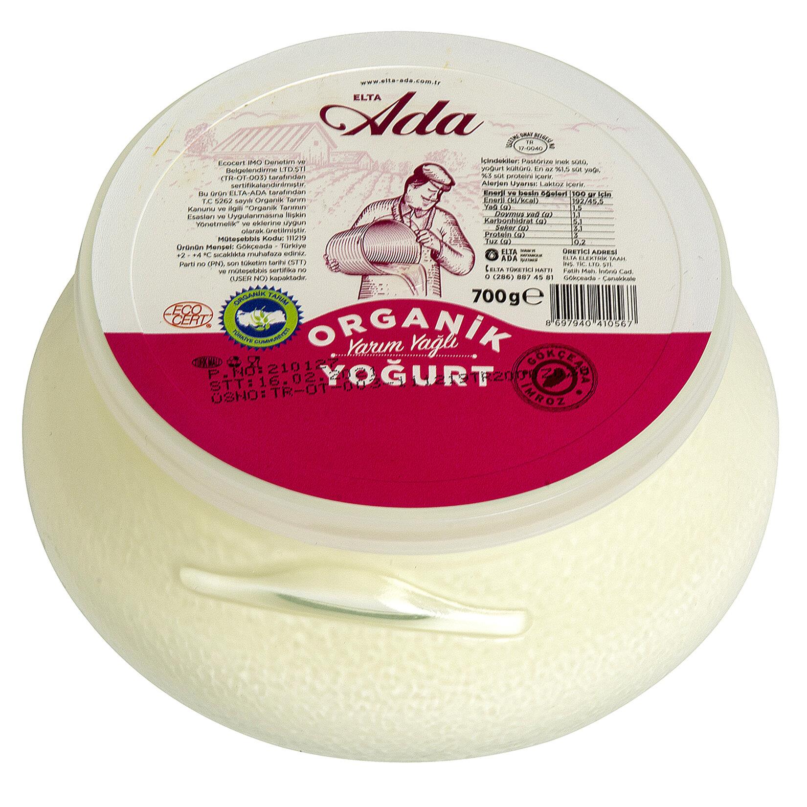 Organik Yarım Yağlı Yoğurt (600 gr) Ada