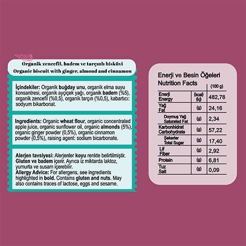 Organik Zencefil,Badem ve Tarçınlı Bisküvi (60 gr) Monn Bio
