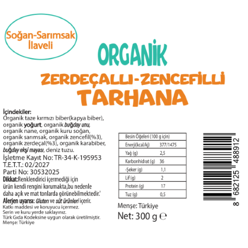 Organik Zencefilli-Zerdeçallı Probiyotik Tarhana (300 gr) Beyorganik(Pestisit ve Aflatoksin Analizli)