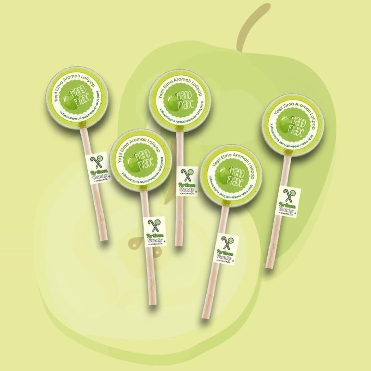 Şeker İlavesiz Kristal Lollipop Yeşil Elma (adet) Artisan Candy Handmade