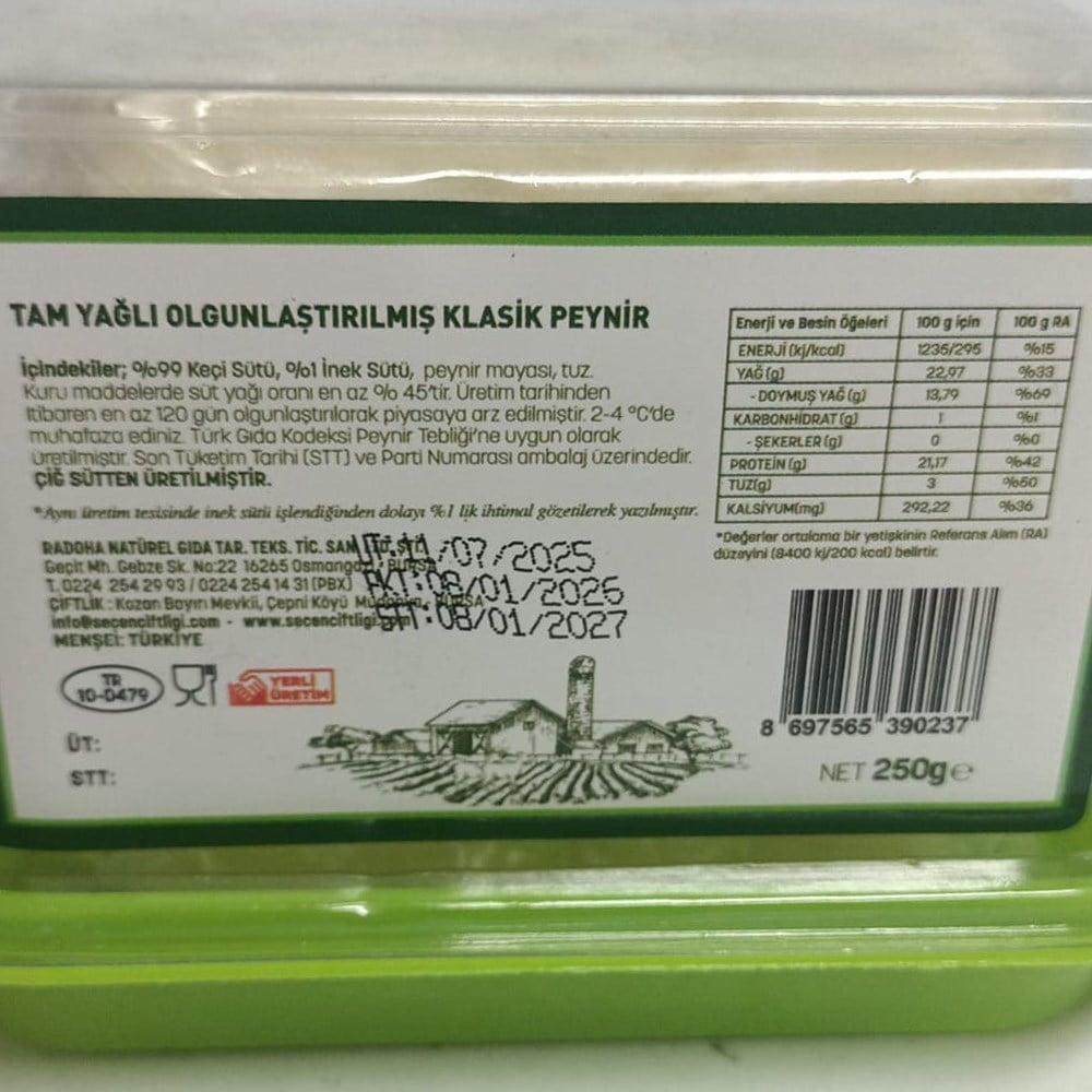 Tam Yağlı Olg %100 Keçi Klasik Beyaz Peynir (250 gr) Seçen Çiftliği