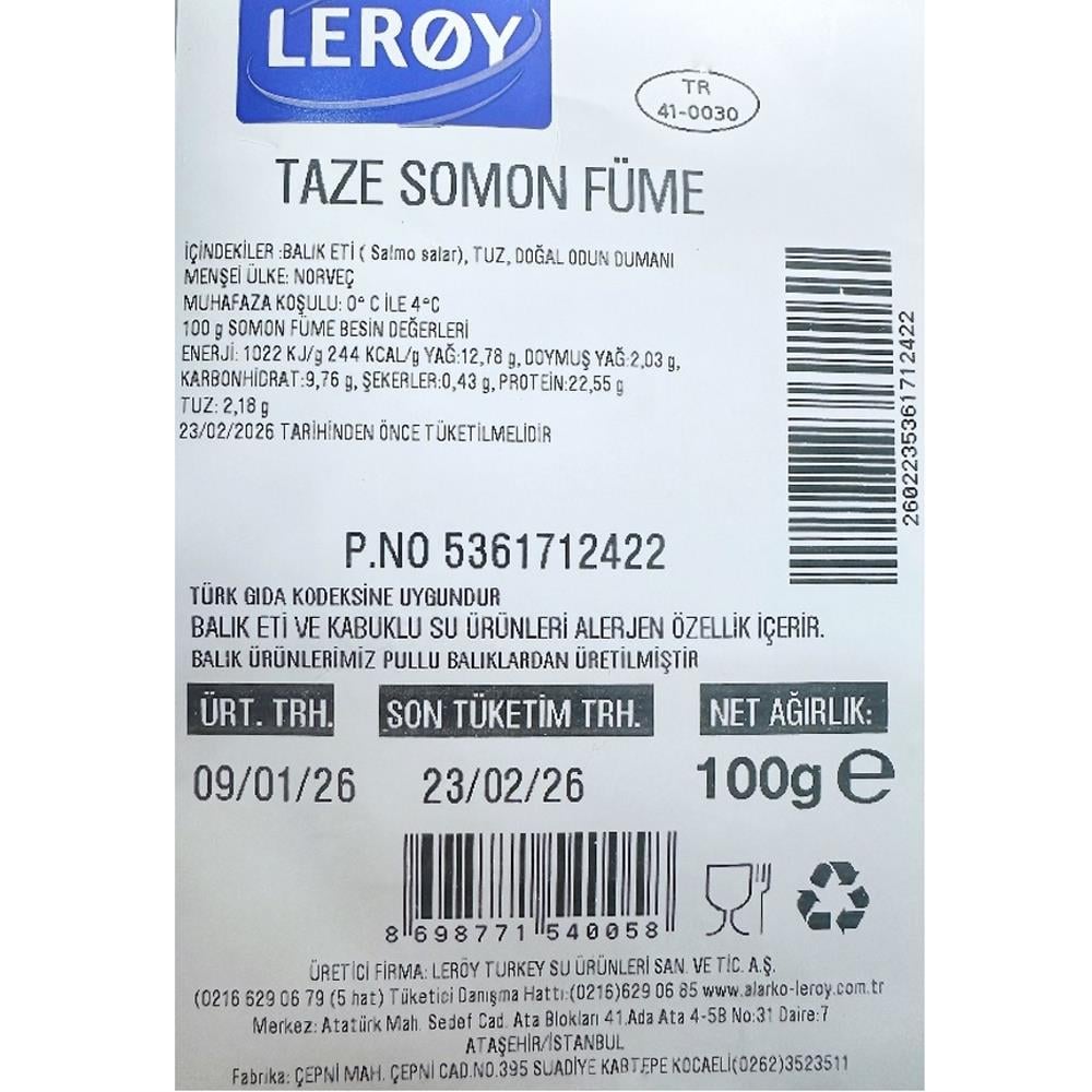 Taze Süper Somon Füme (100 gr), Leroy