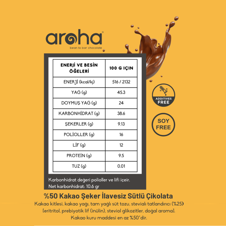 Vegan Sütlü Çikolata-%50 Kakao (80 gr) Aroha