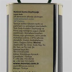 Natürel Sızma Zeytinyağı, Erken Hasat, Soğuk Sıkım (5 lt) Mavras