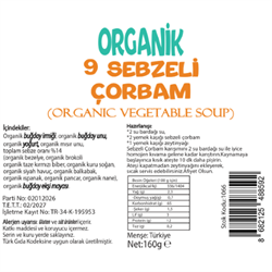 Organik 9 Sebzeli Çorbam (160 gr) Beyorganik(Pestisit ve Aflatoksin Analizli)