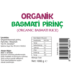 Organik Basmati Pirinç (500 gr) Beyorganik