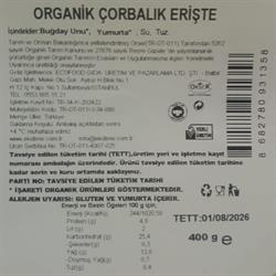 Organik Çorbalık Erişte (400 gr) Ekotime