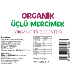 Organik Çorbalık Tahıl Karışımı, Anadolu-Üçlü (1000 gr) Beyorganik(Pestisit ve Aflatoksin Analizli)