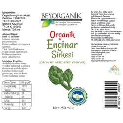 Organik Enginar Sirkesi (250ml) (PESTİSİT ANALİZLİ) Beyorganik