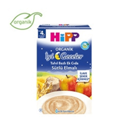 Organik İyi Geceler Sütlü ve Elmalı Ek Gıda (250 gr) Hipp görseli.