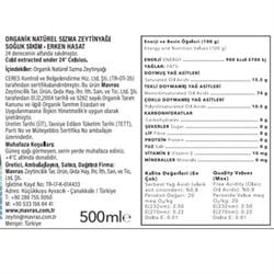 Organik Natürel Sızma Zeytinyağı, Erken Hasat, Soğuk Sıkım (500 ml) Mavras