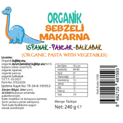 Organik Sebzeli Çocuk Makarna %35 Sebzeli Ispanak Pancar Balkabak +8ay (240gr) Beyorganik(Pestisit ve Aflatoksin Analizli)