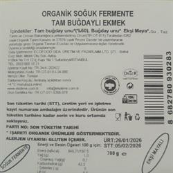 Organik Soğuk Fermente Tam Buğday Ekmek (700 gr) Ekotime